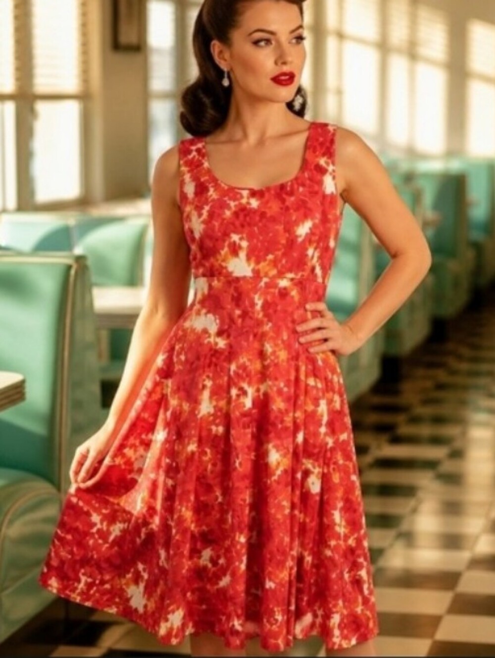 Dana Buchman Red Floral Scoop-Neck Fit & Flare Dress